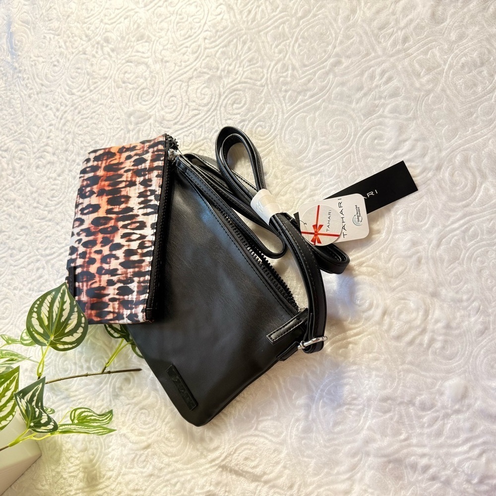 Tahari Black & Animal Print Crossbody Bag NWT - Picture 7 of 12
